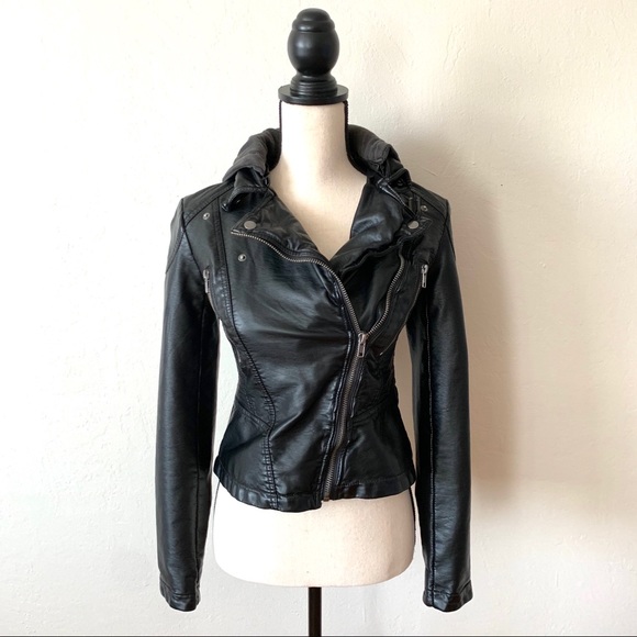 Free People Jackets & Blazers - NWOT FREE PEOPLE Hooded Vegan Leather Moto Jacket